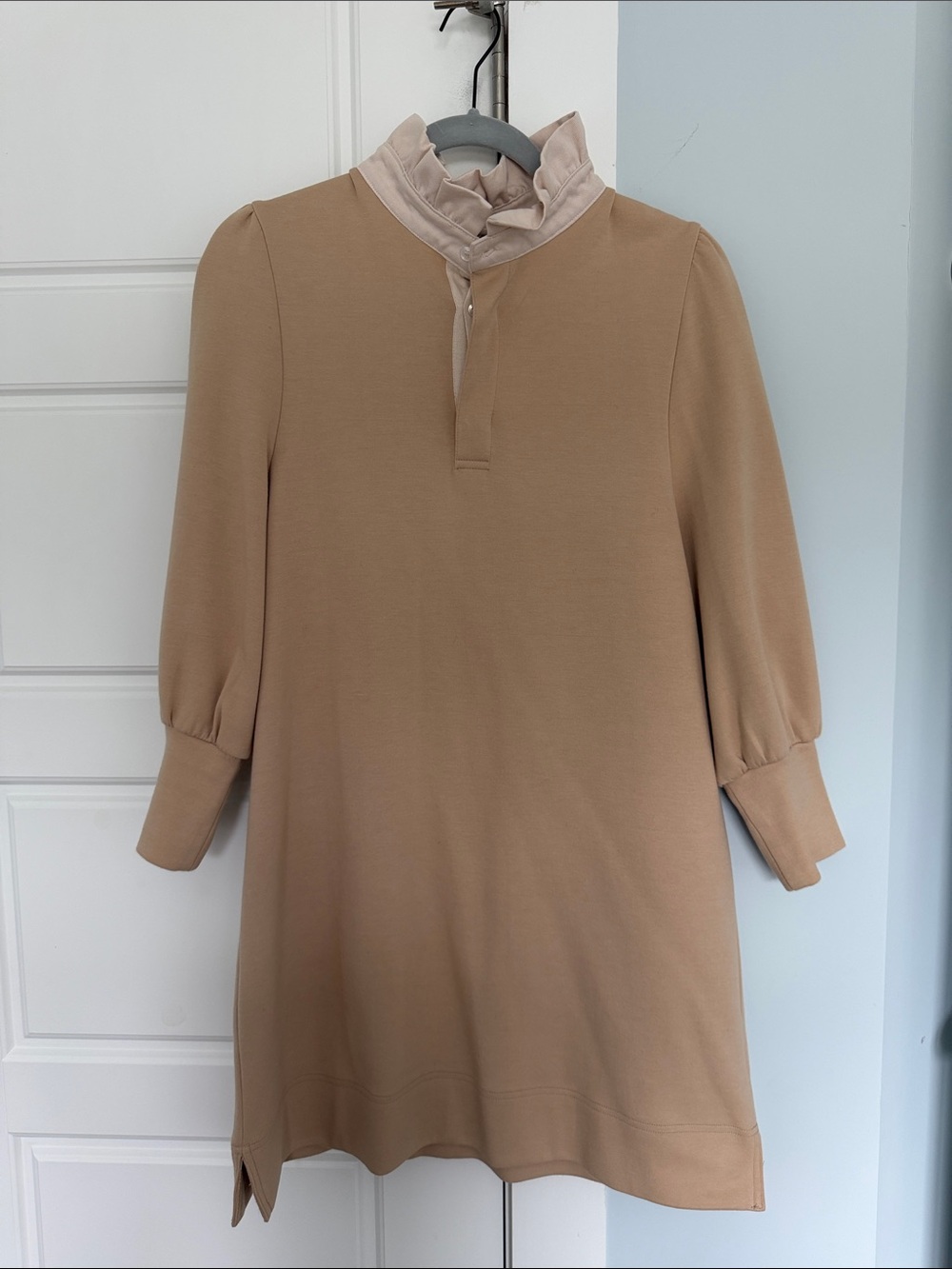 Tuckernuck Pomander Place Tan Ruffled-Neck Women's Mini Dress - Sz Small